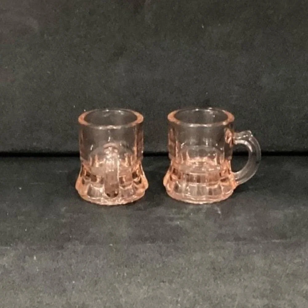 Federal Glass Pink Mini Shot Glasses, Set of 2, Depression Era Toothpick Holders